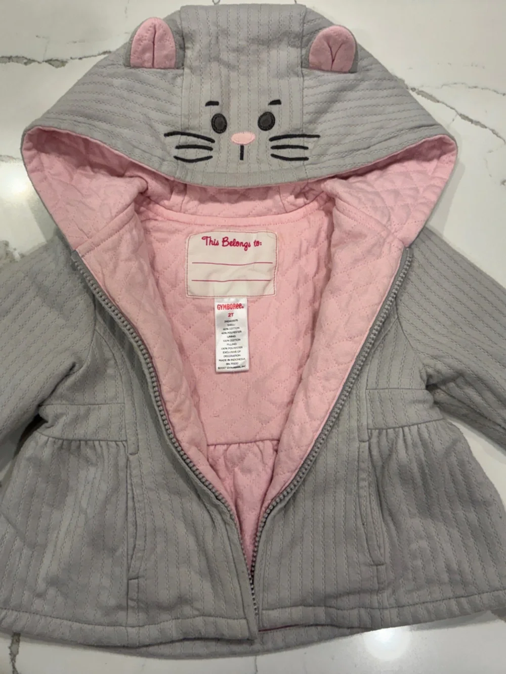 Gymboree Gray Hooded Kitty Jacket with Pink Lining